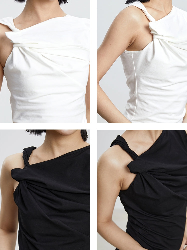 One-Shoulder Tight Cross Nichi Sleeveless Tops