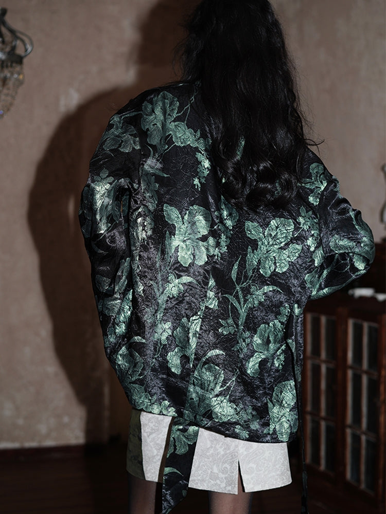 Glossy Flower Retro Oversize Nichi Metallic Jacket