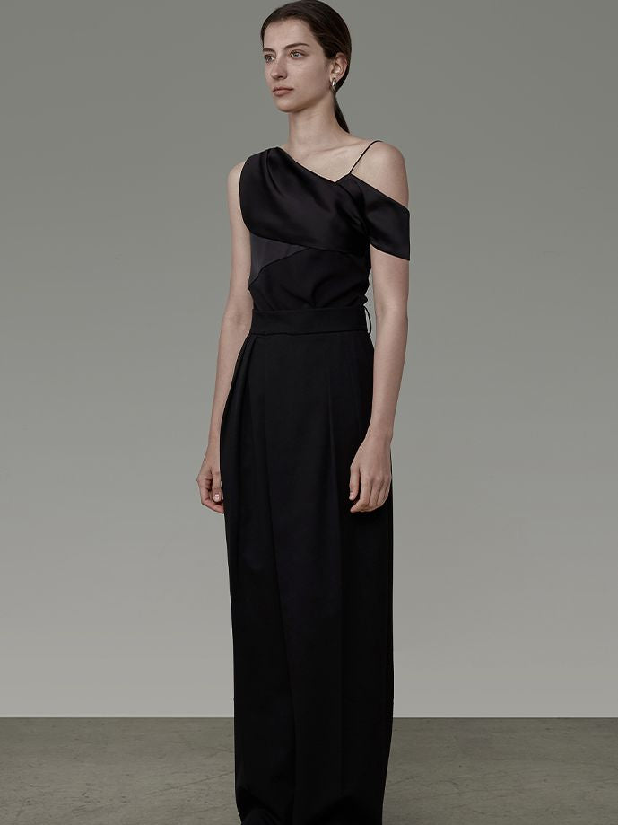 ASIMMETRY ONE-SHOULDER CIFFON DRAPE CLASSY TOPS