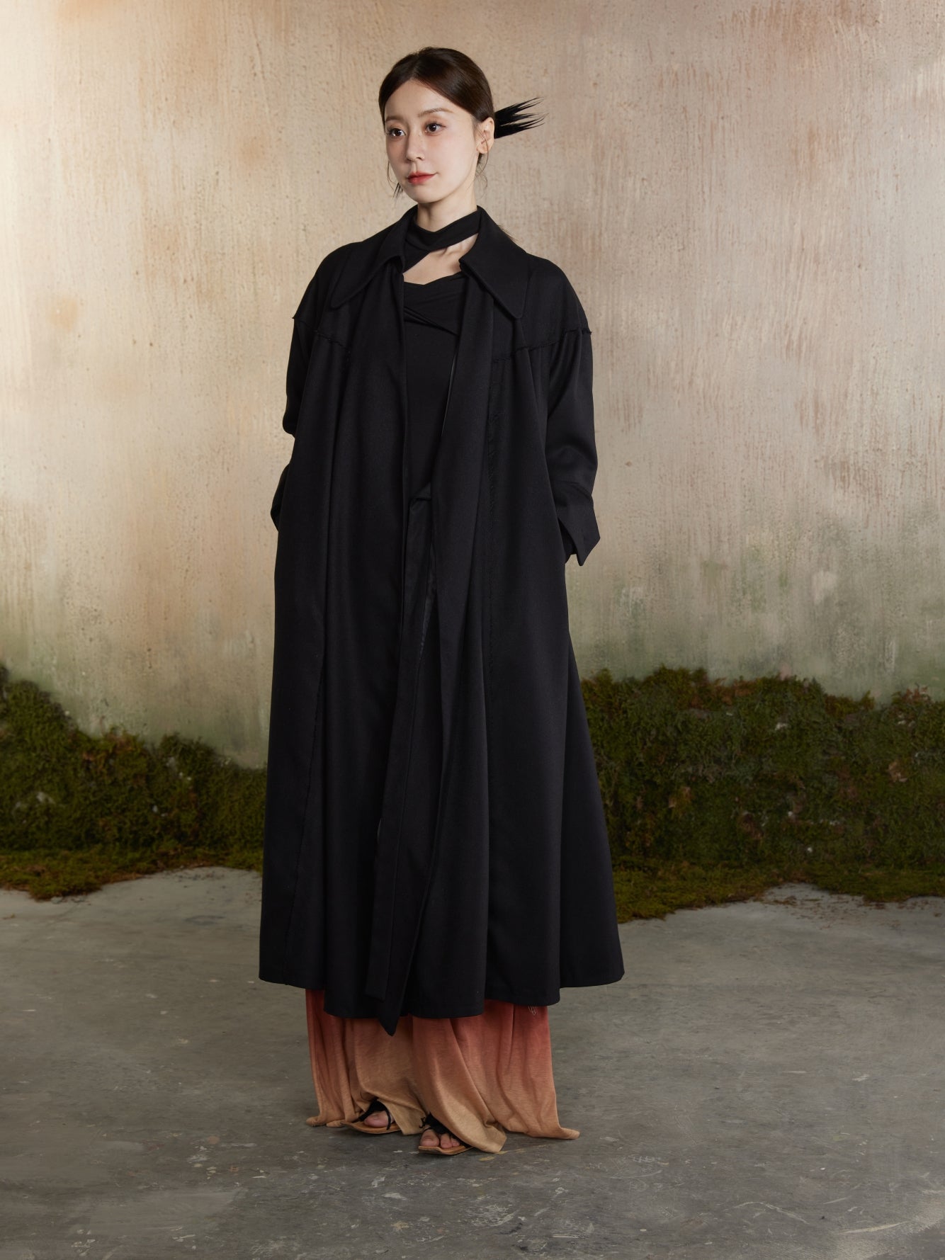 Ovresize Side-Ribbon Wool Long-Coat