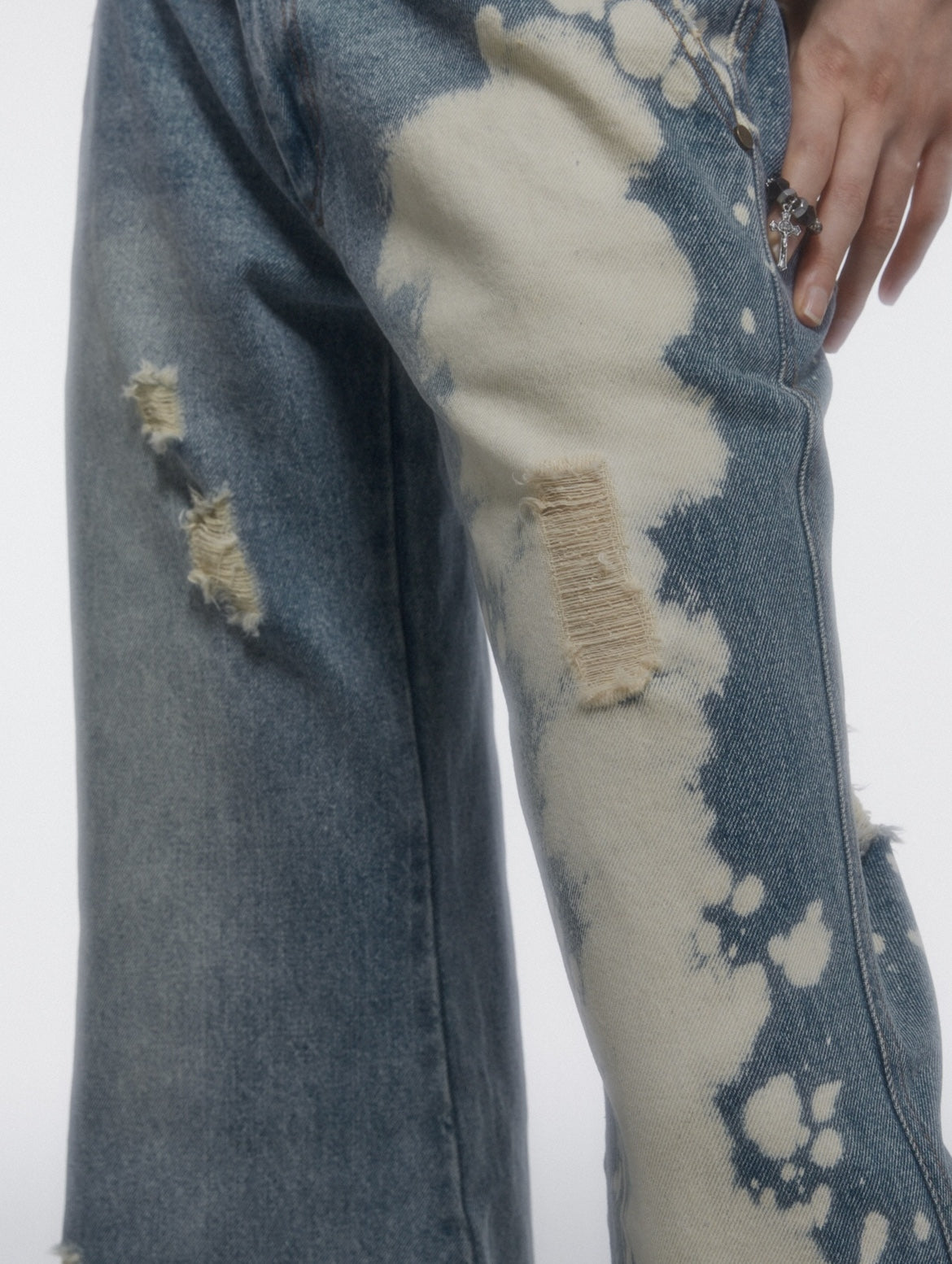 Damage Paint Denim Wide-Leg Flare-Pants