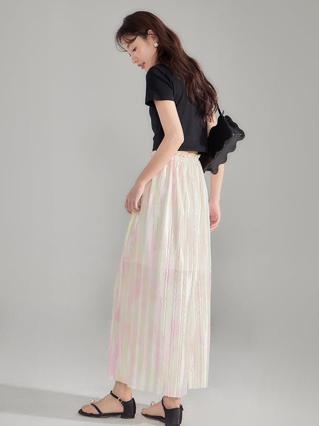 Crumping tie-dye pale-tone mince-skirt