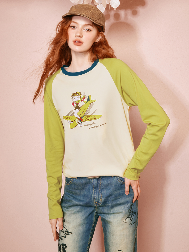 Betty Casual Crew-Neck Cotton Lont-T-Shirt