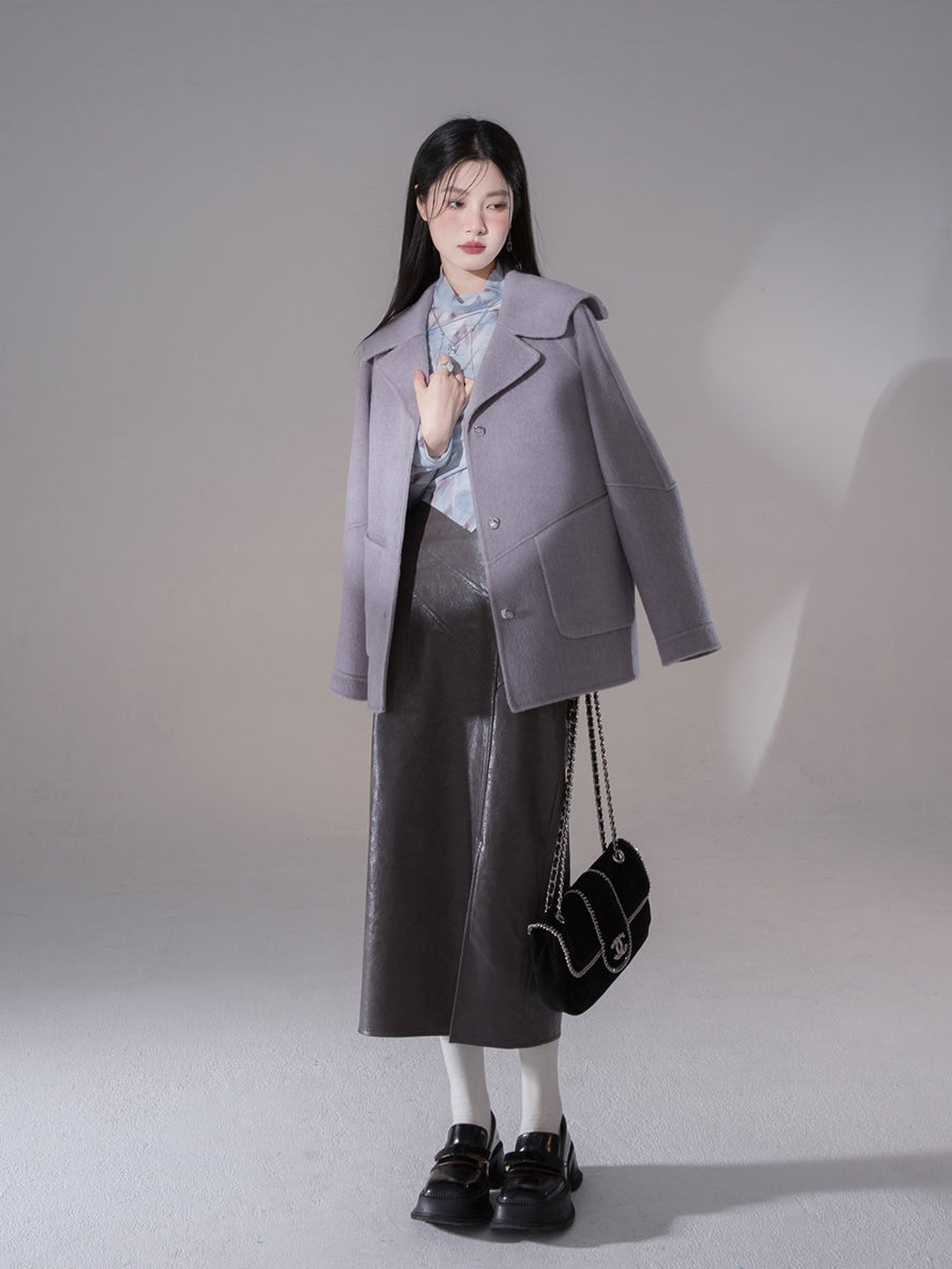 Big-Collar Retro Wool Long-Coat