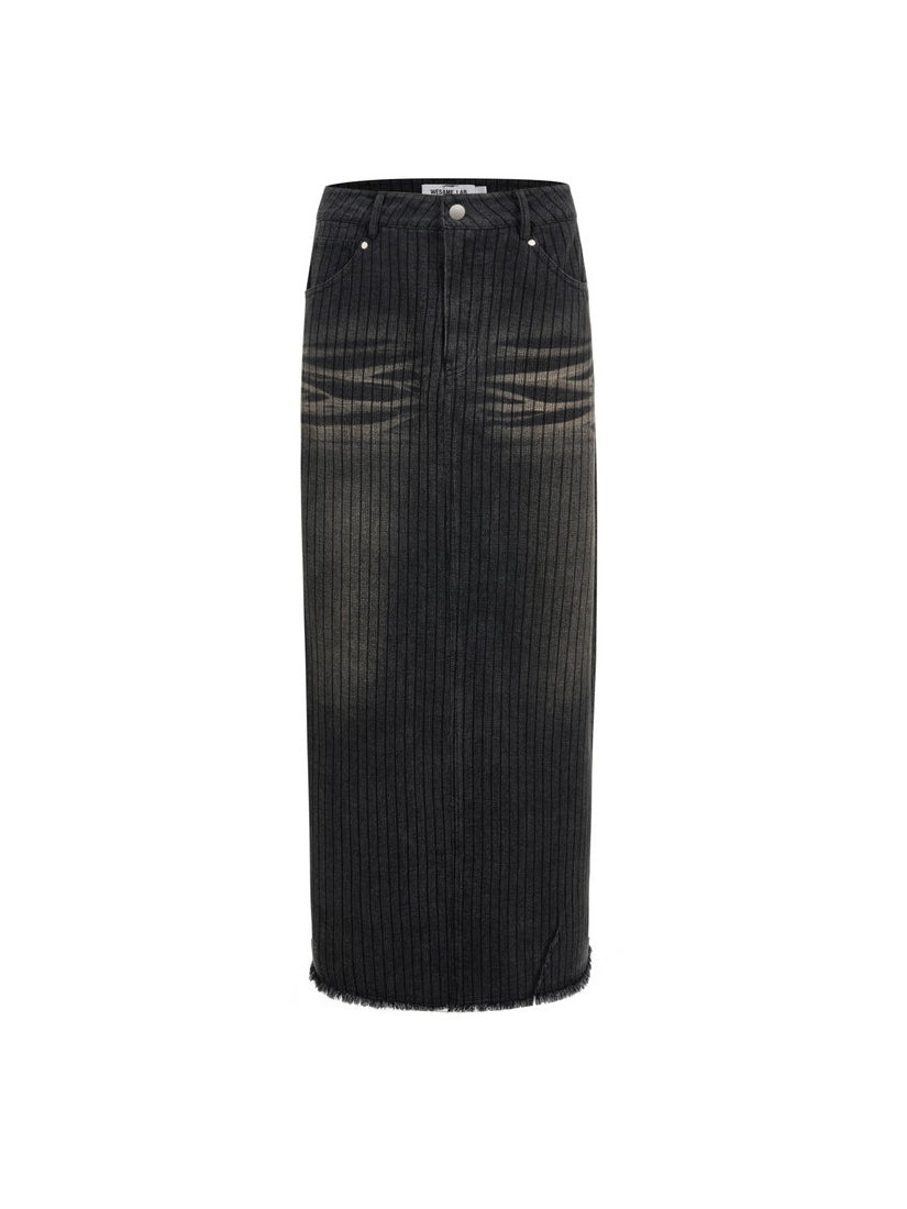 Beard Faded Cut-Off Long Stripe Skirt