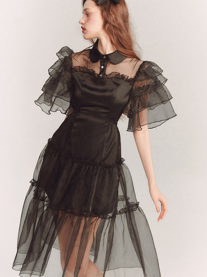 through Tiererd Flare-Sleeve Frill Dress 일체형