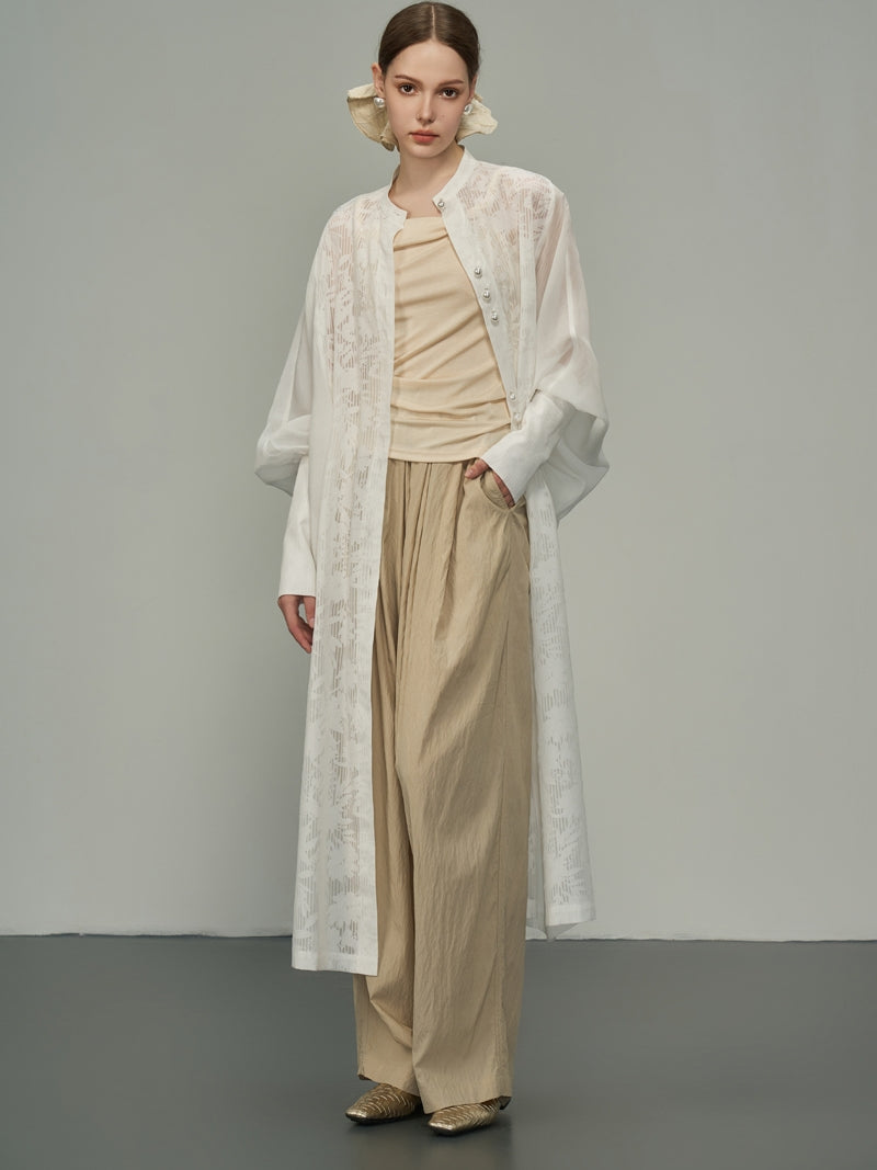 Long-Cuffs Lace Dolman Long Band-Collar Cardigan