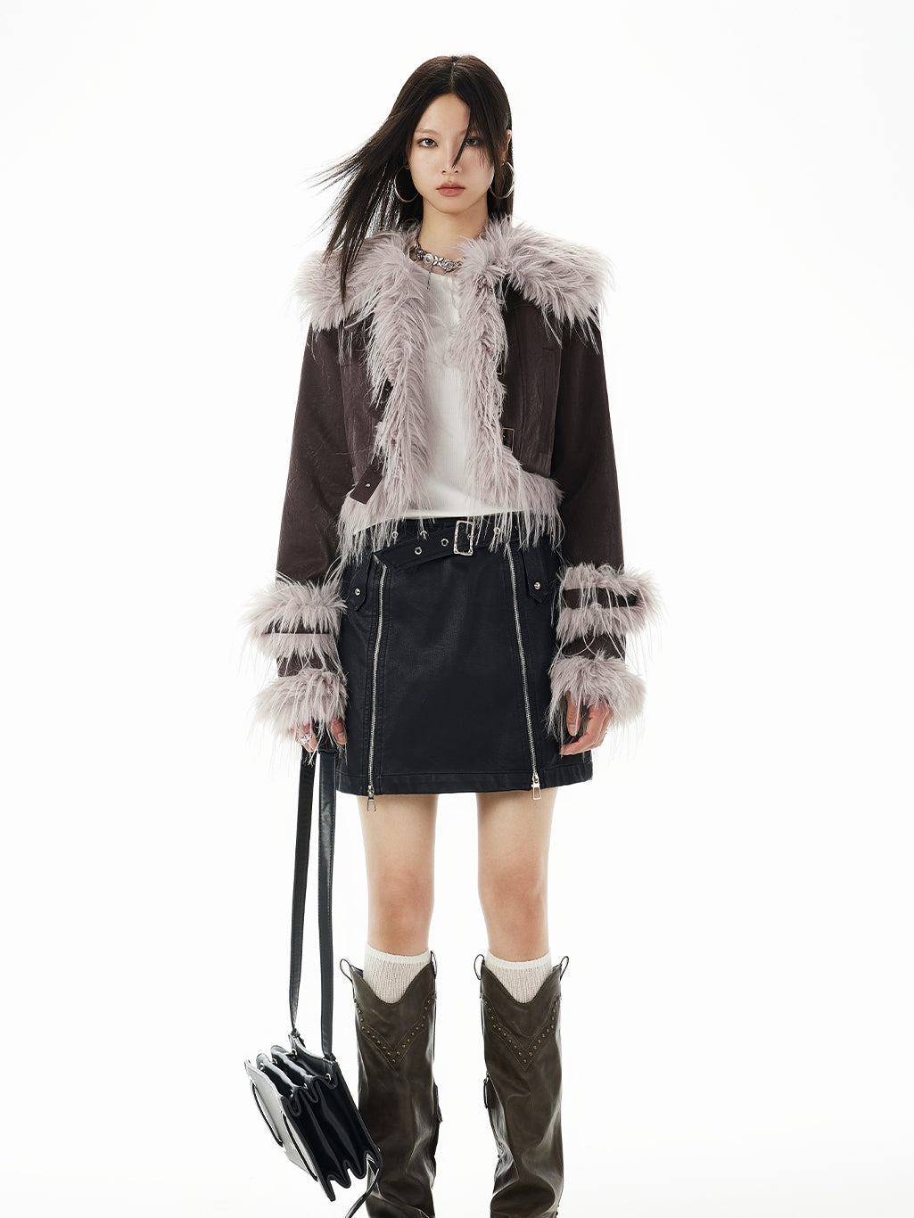 Leather Long-Fur High-End Nichi Short  Jacket