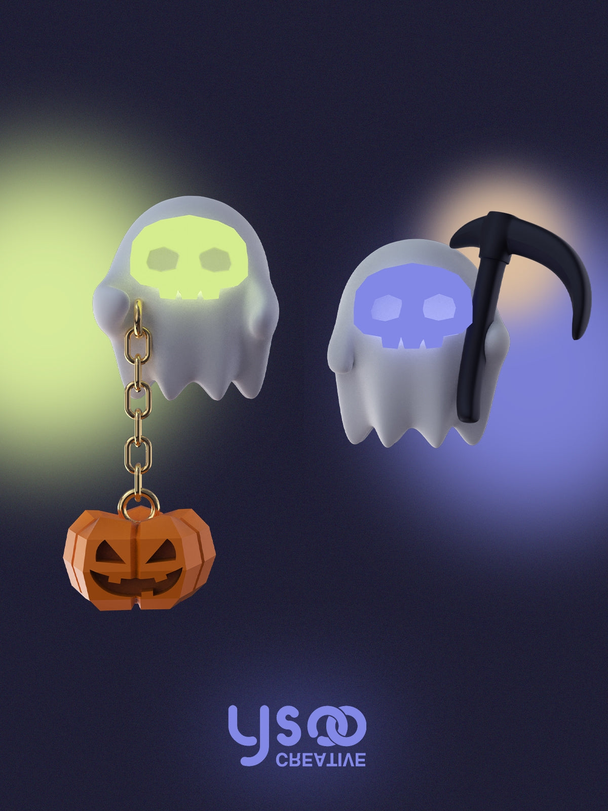 Fluorescence Ghost Pumpkin Pierced&amp;Ear-Clip