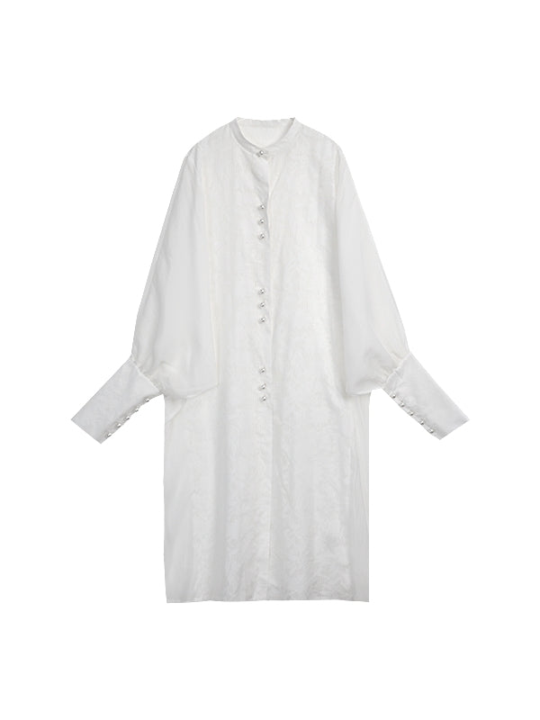 Long-Cuffs Lace Dolman Long Band-Collar Cardigan