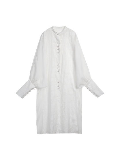 Long-Cuffs Lace Dolman Long Band-Collar Cardigan