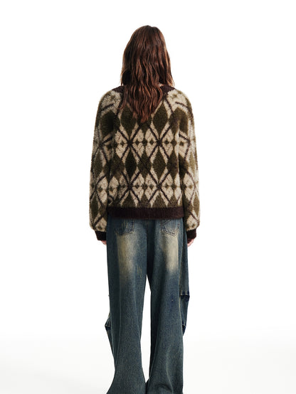 Retro V-Neck Loose Chic Mohair-Knit Cardigan