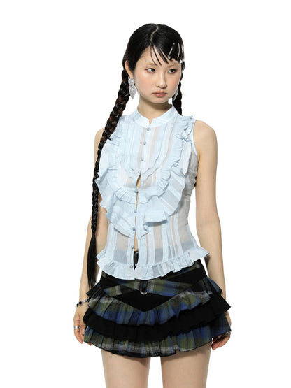 Sheer Frill Slender Sweet Retro Blouse