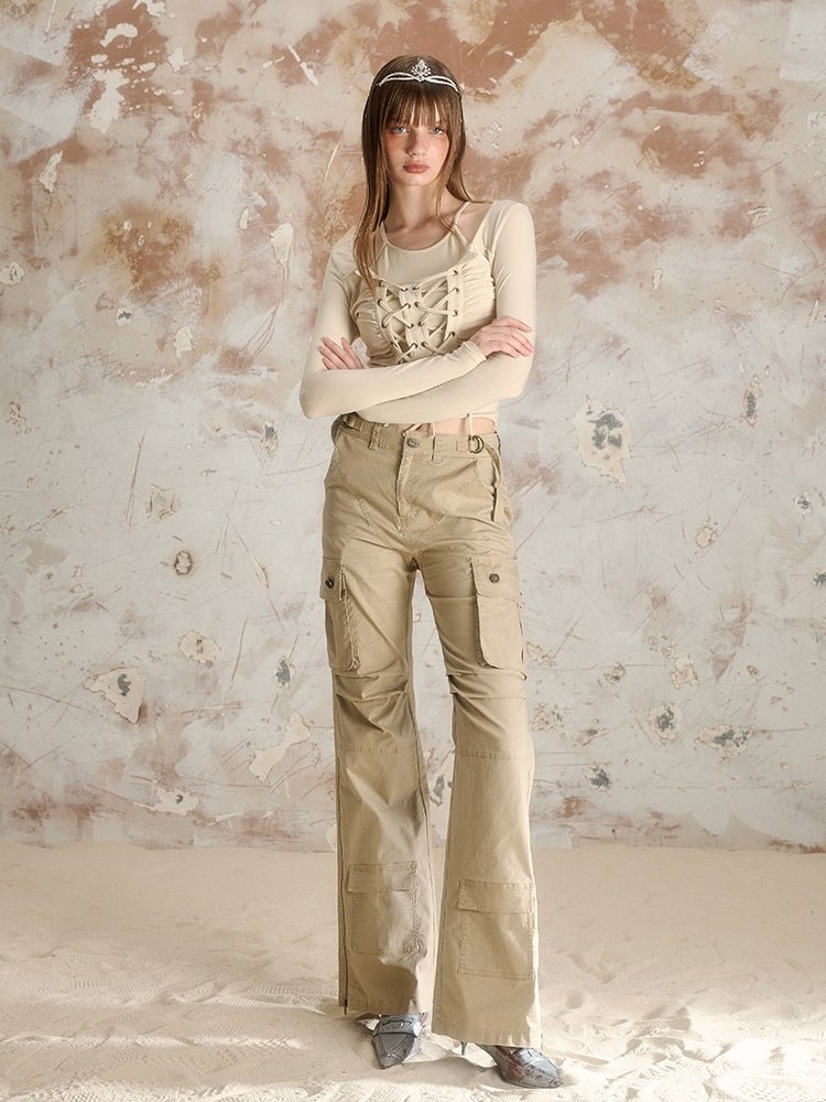 Side-Pocket Casual Work-Pants Smil Flare-Pants