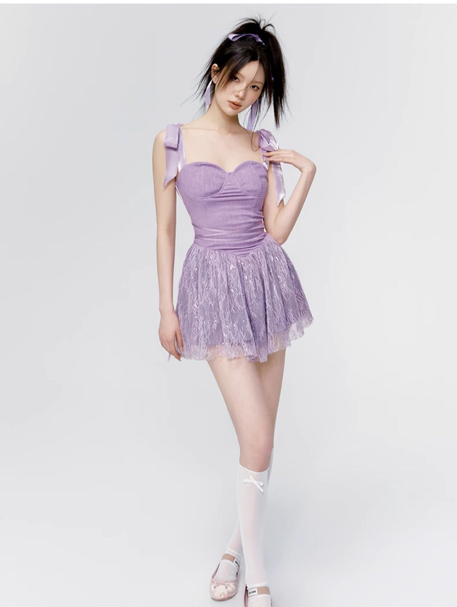 Lace Ribbon Princess Fluffily Dress One-Piece