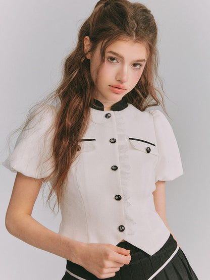 Chable Blouse sucrée monotone à manches bouffantes et culotte