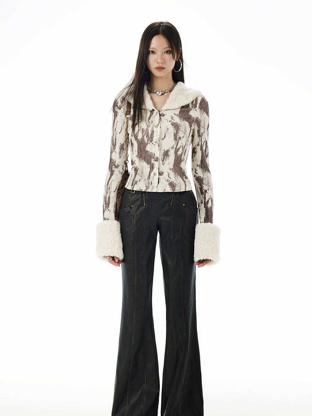 Speckled Boa Cropped Casual Warm Tops