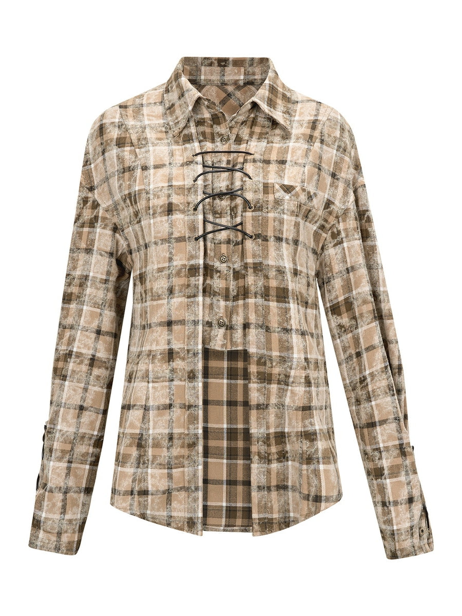 Checked Nichi Lace-Up Oversize Retro Shirt