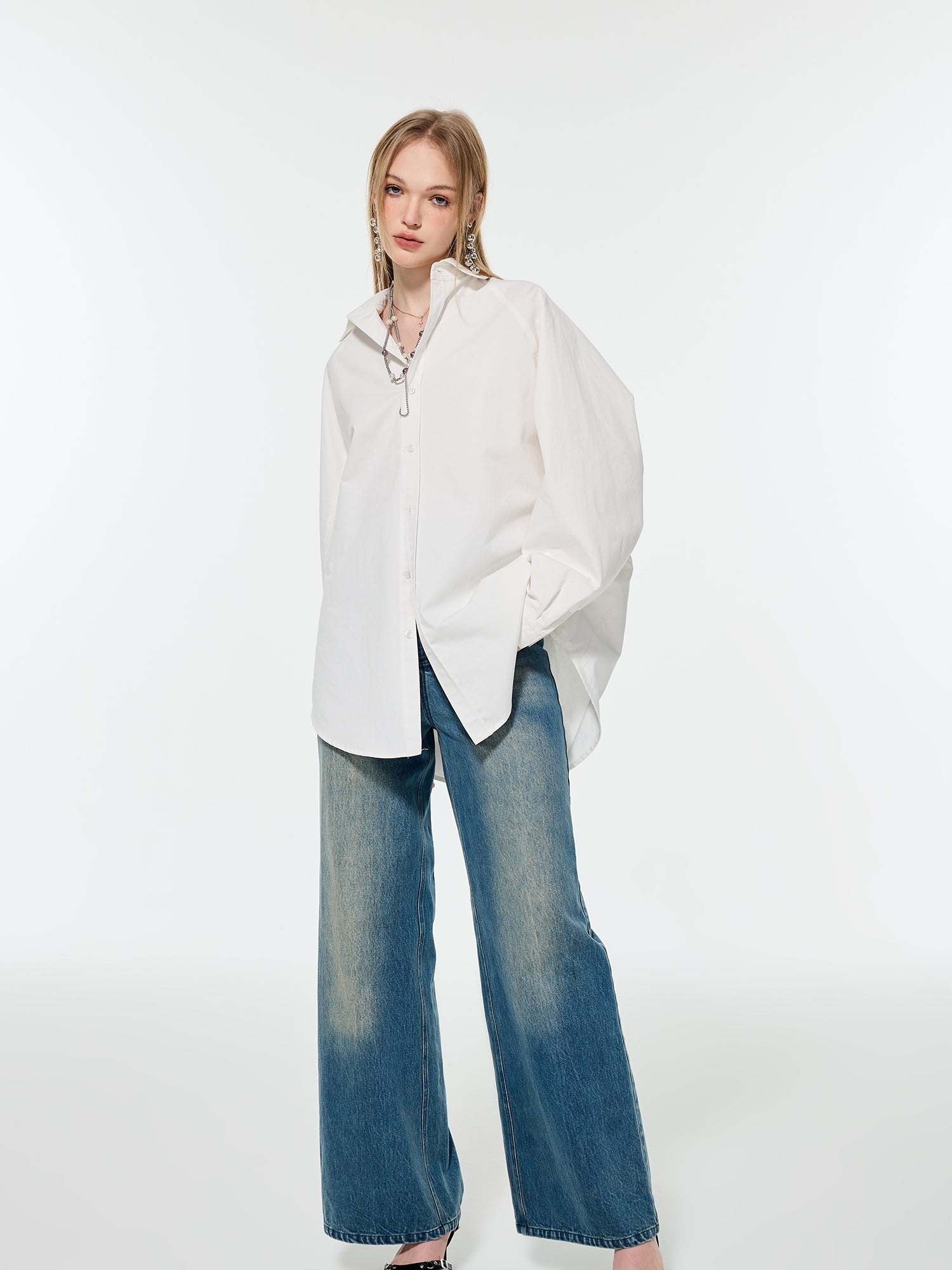 Oversize vivd Loose Big-Silhouette Plain Shirt