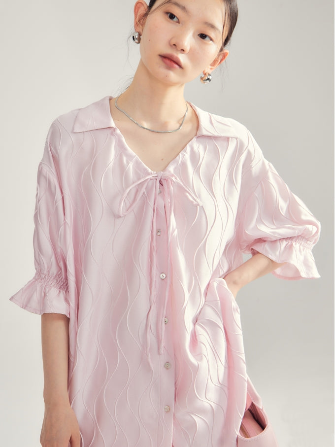 Embroidery Oversize Candy-Sleeve Wave Blouse