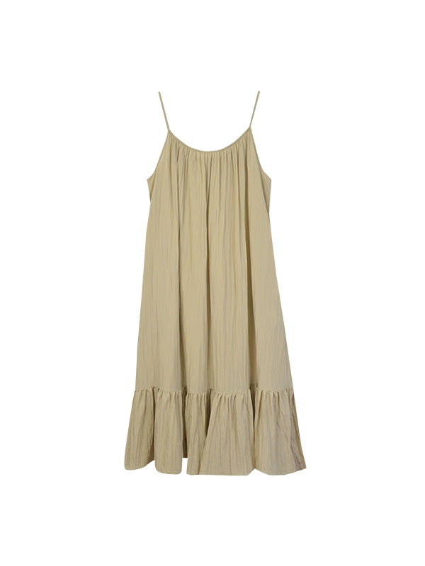 Simple Tiered Crumply Camisole Long-One-Piece