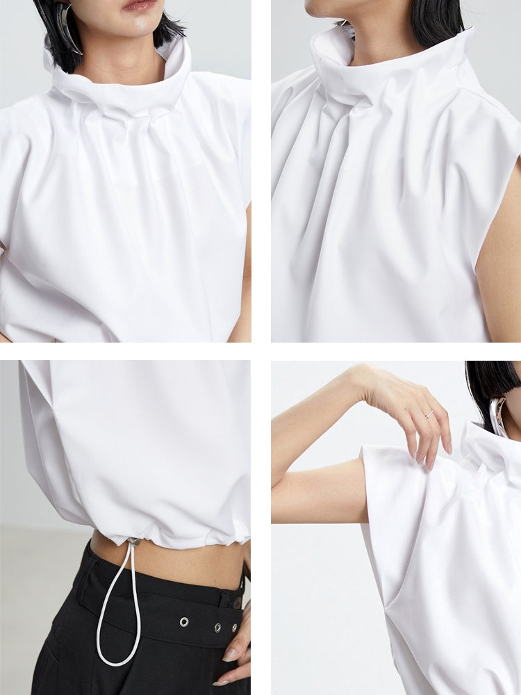 Drawstring Stand-Collar Nichi Modern Cropped Tops