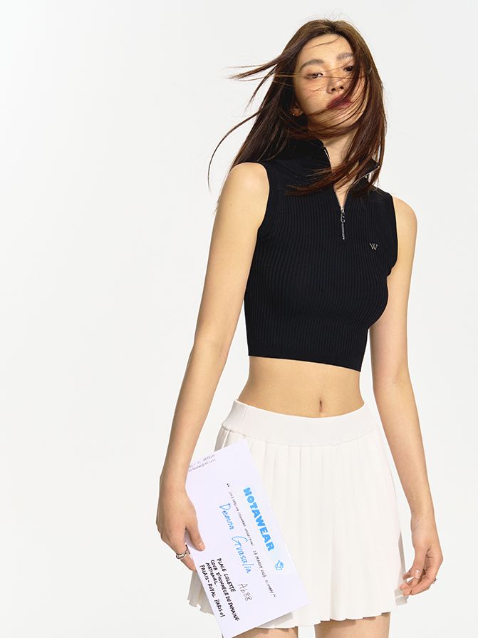 Sleeveless Zip Cropped Summer-Knit