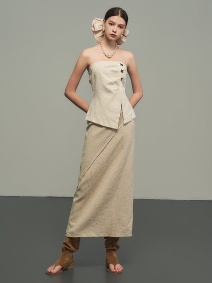 Natural Sinple Plain Retro I-Line Long-Skirt