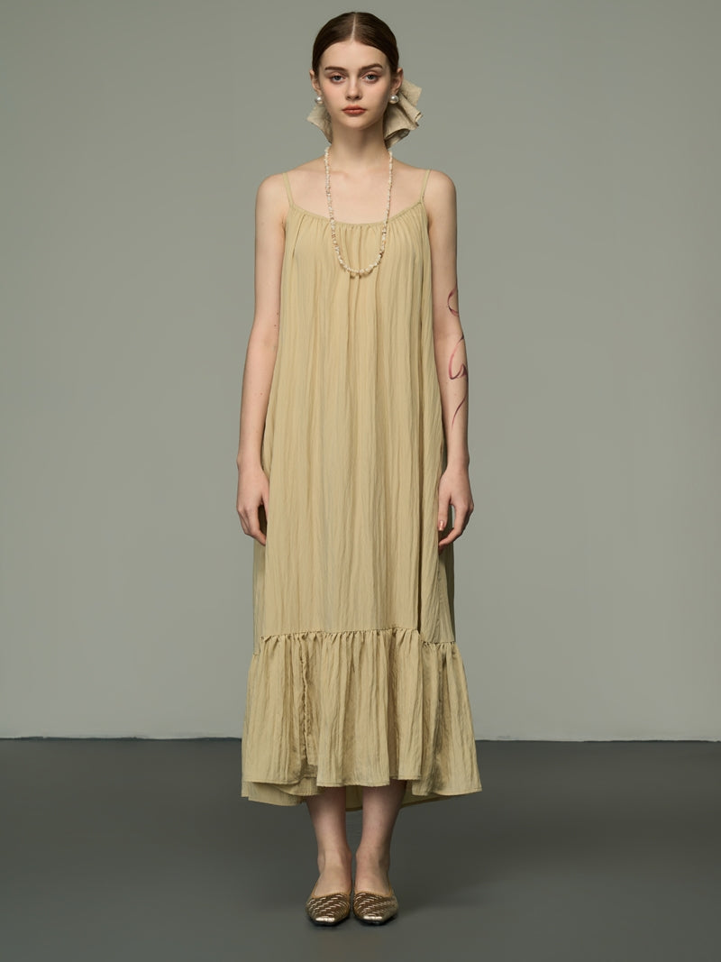 Simple Tiered Crumply Camisole Long-One-Piece