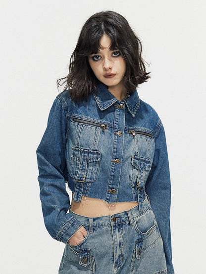 Casual Cropped Cut-Off Short Denim-Jacket