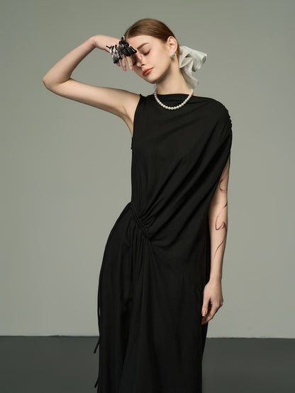 Sleeveless Elegant Asymmetry Nichi Long-One-Piece