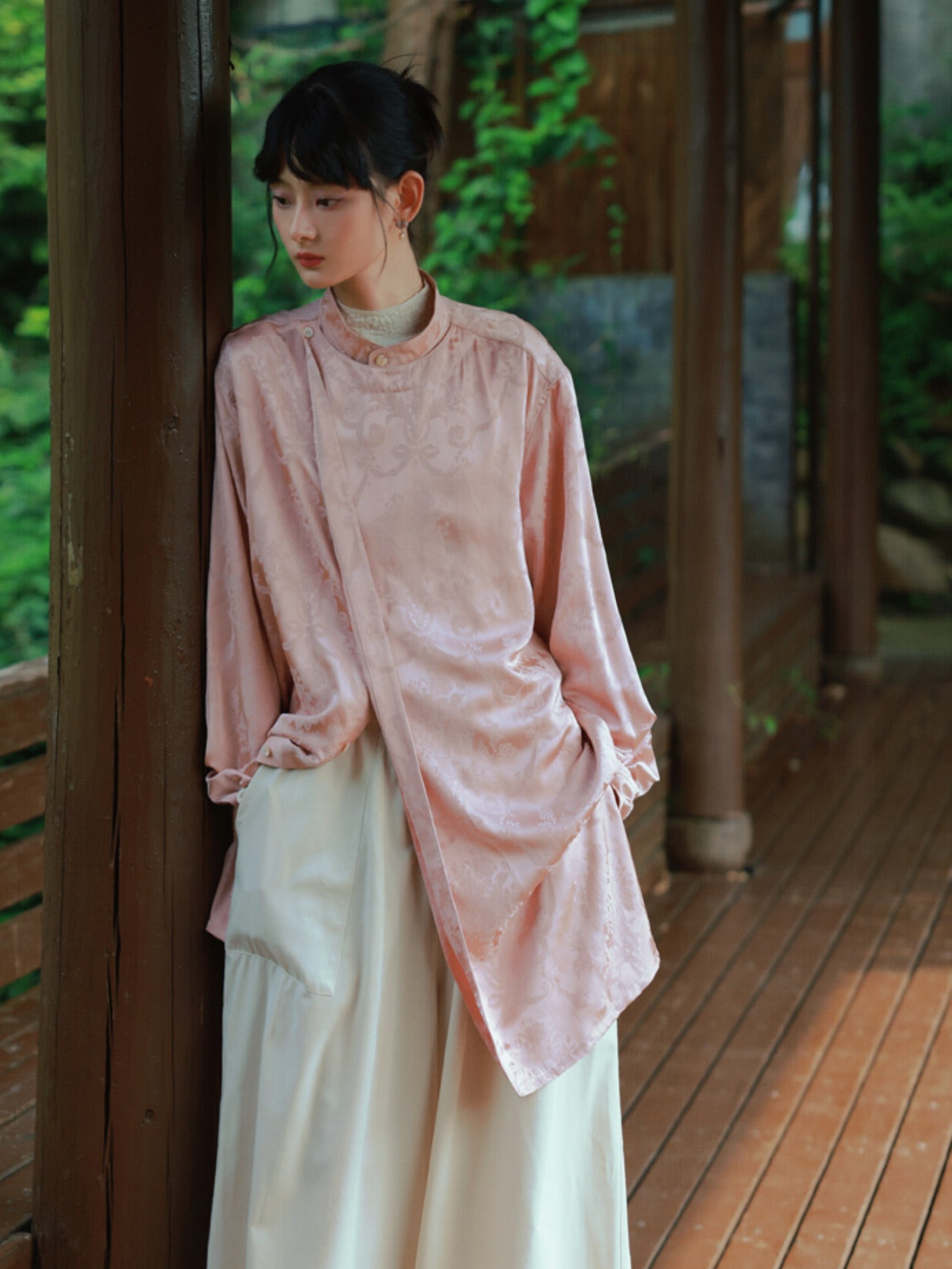 Mao-Collar China Long Loose Embroidery Tops