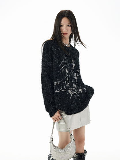 Modern Crew-Neck Long Fluffily Mohair-Knit