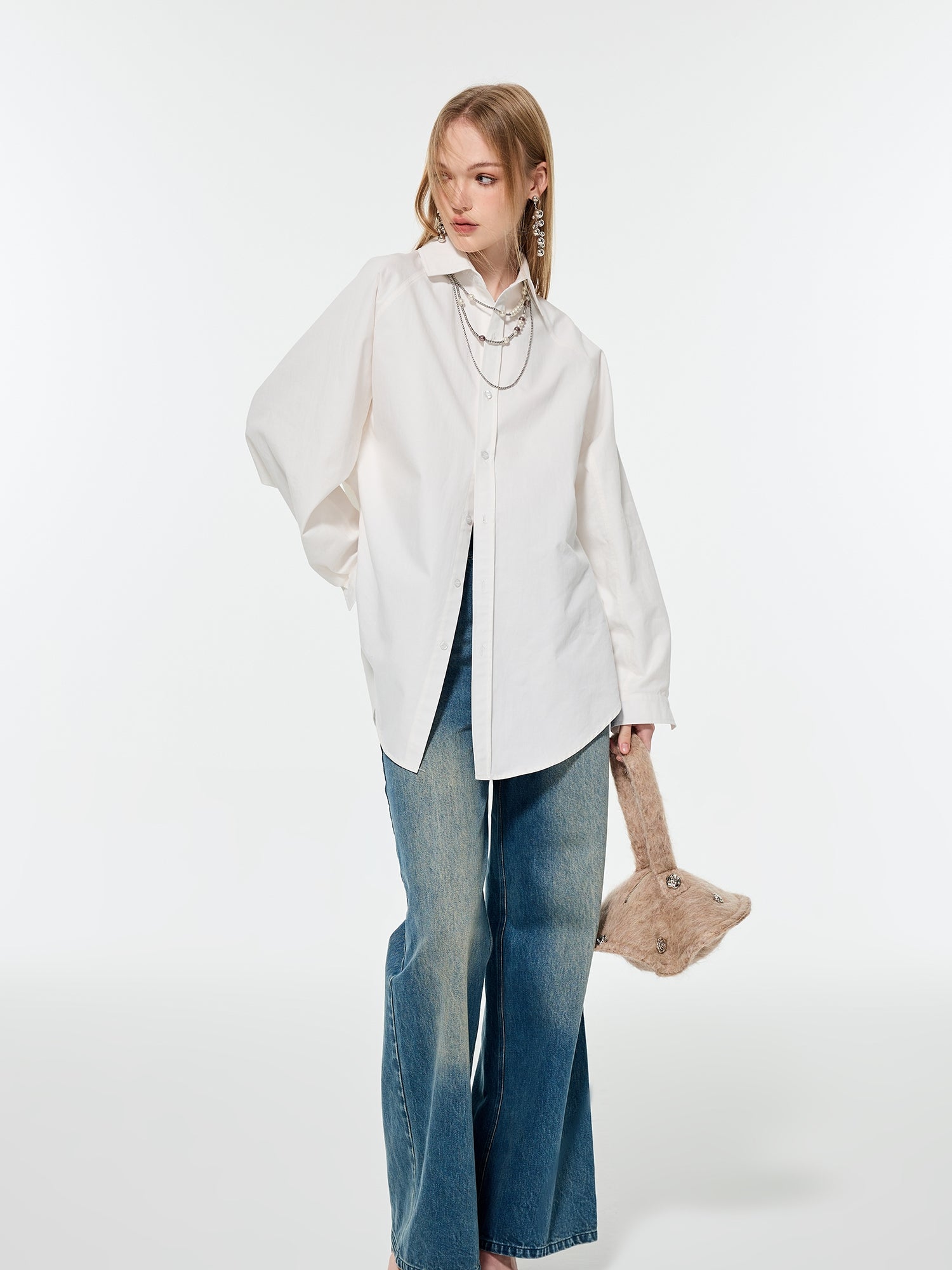 Oversize vivd Loose Big-Silhouette Plain Shirt