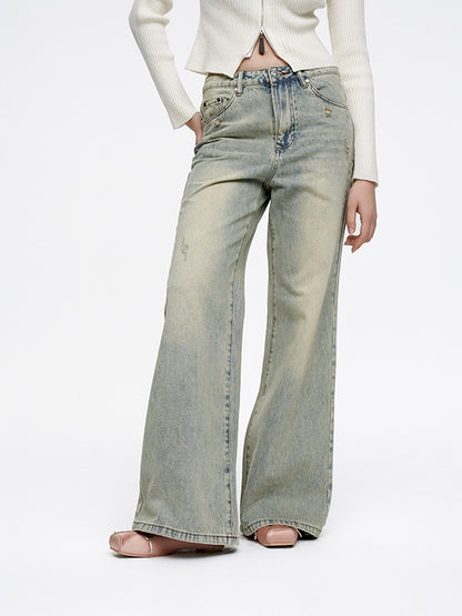 Flare Pale-Color Loose Casual Bell-Bottom Denim-Pants