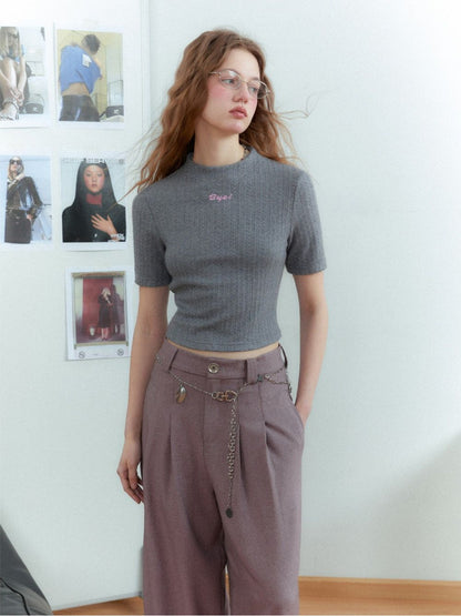 Cropped Tight Crew-Neck Casual Cutsu