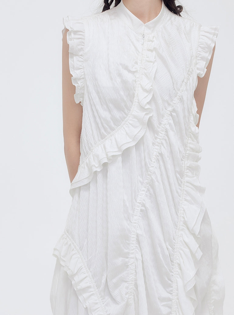 Asymmetry Frill Sleeveless Ona-Piece