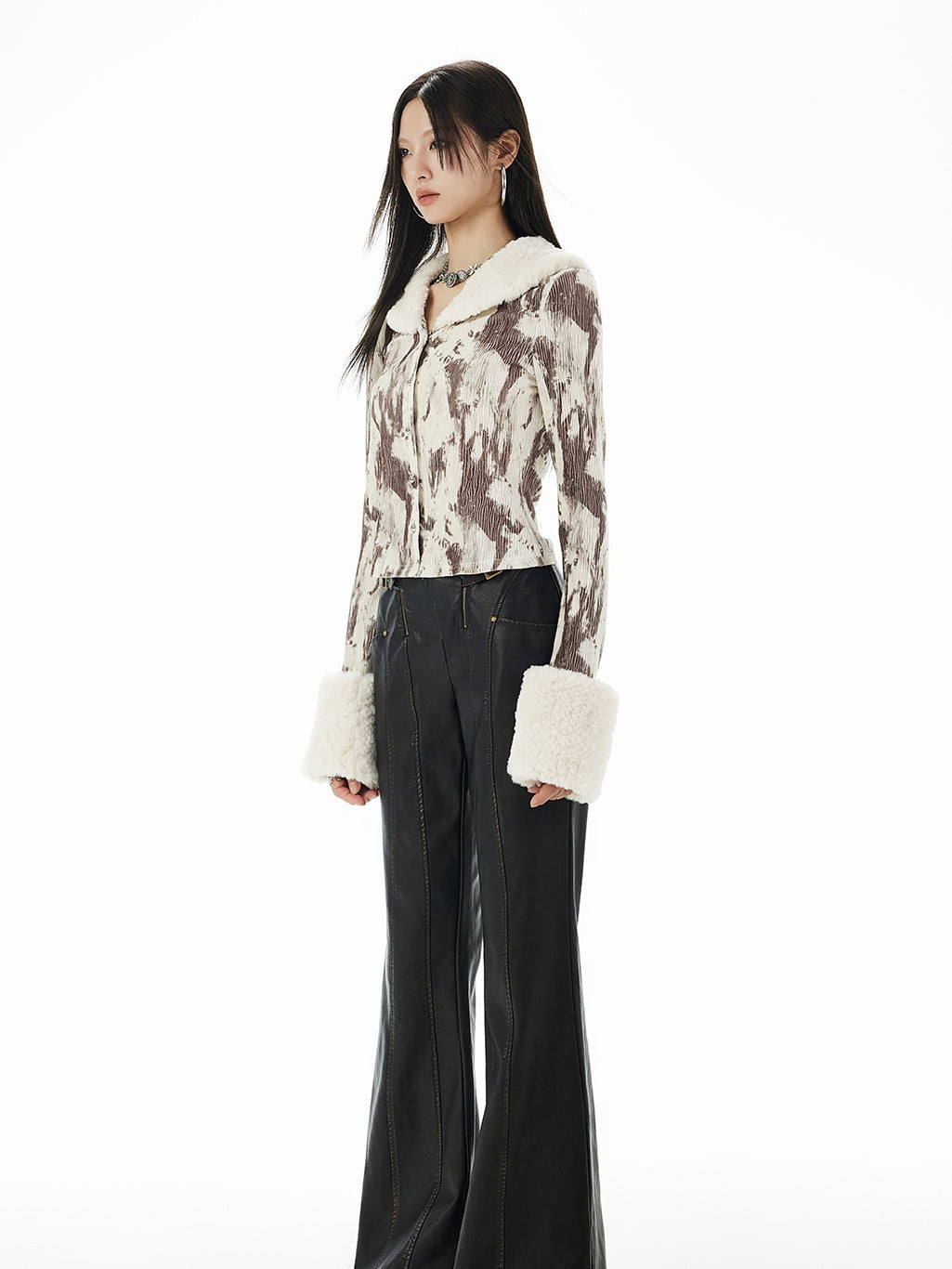 Speckled Boa Cropped Casual Warm Tops