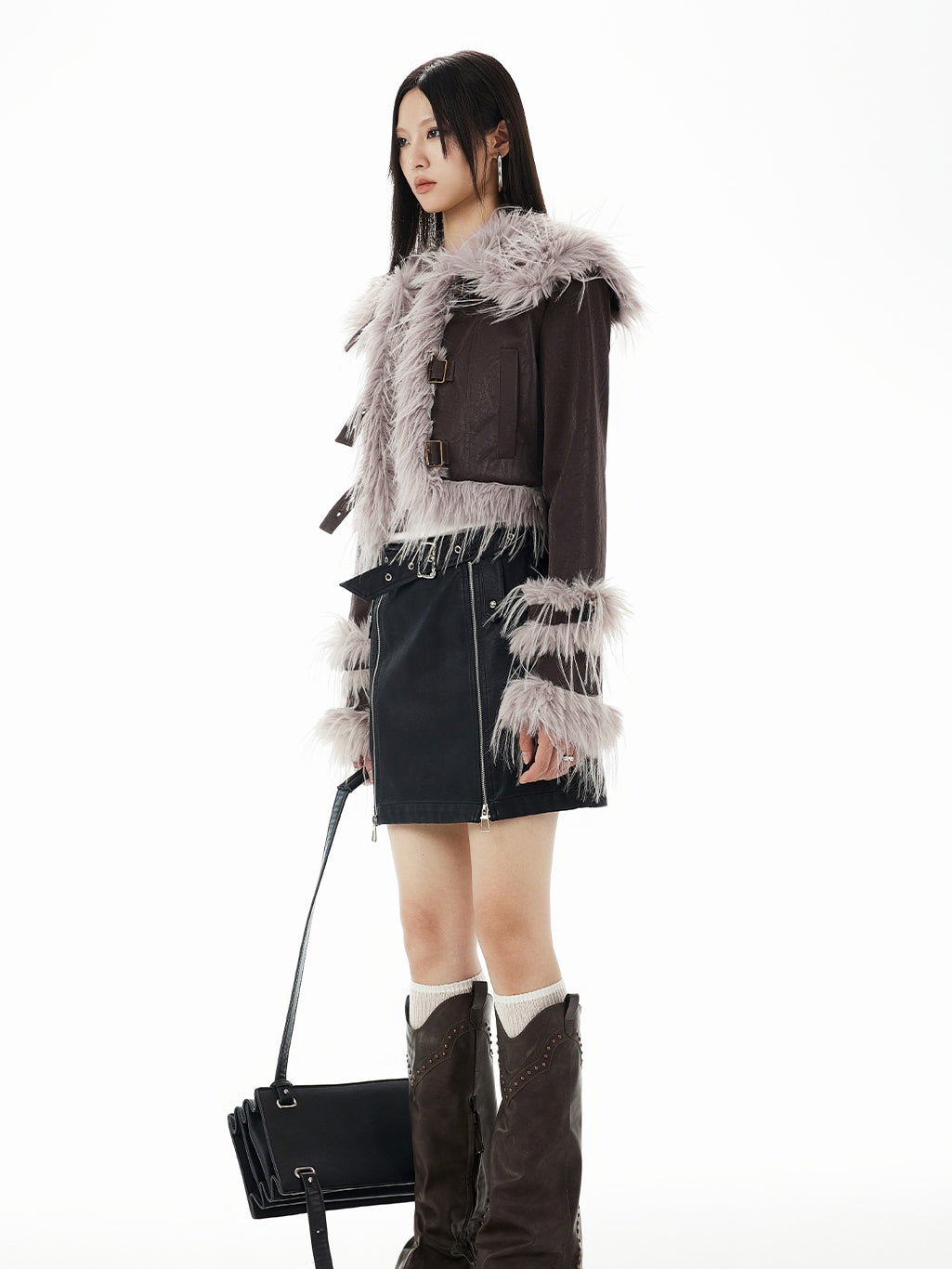 Leather Long-Fur High-End Nichi Short  Jacket