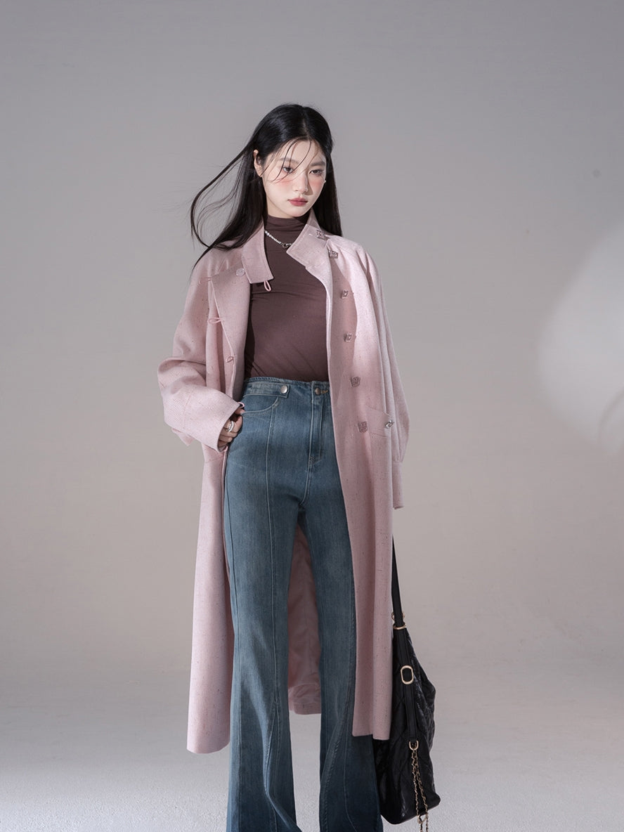 Stand-Collar Bijou Feminine Heart Long-Coat