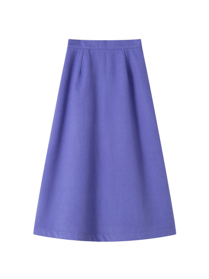 Wool Elastic-Waist Plain High-Waist Plain Flare A-Line Long-Skirt