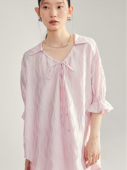 Embroidery Oversize Candy-Sleeve Wave Blouse