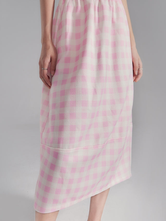 Checked Tulip Girly Candy-Sleeve Blouse &amp; Long-Skirt