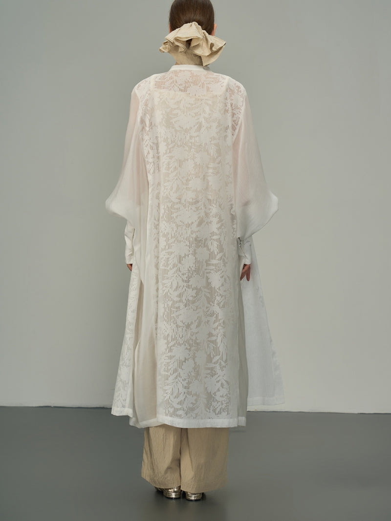 Long-Cuffs Lace Dolman Long Band-Collar Cardigan