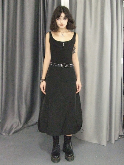 Drawstring A-Line Thick Simple Long Flare-Skirt