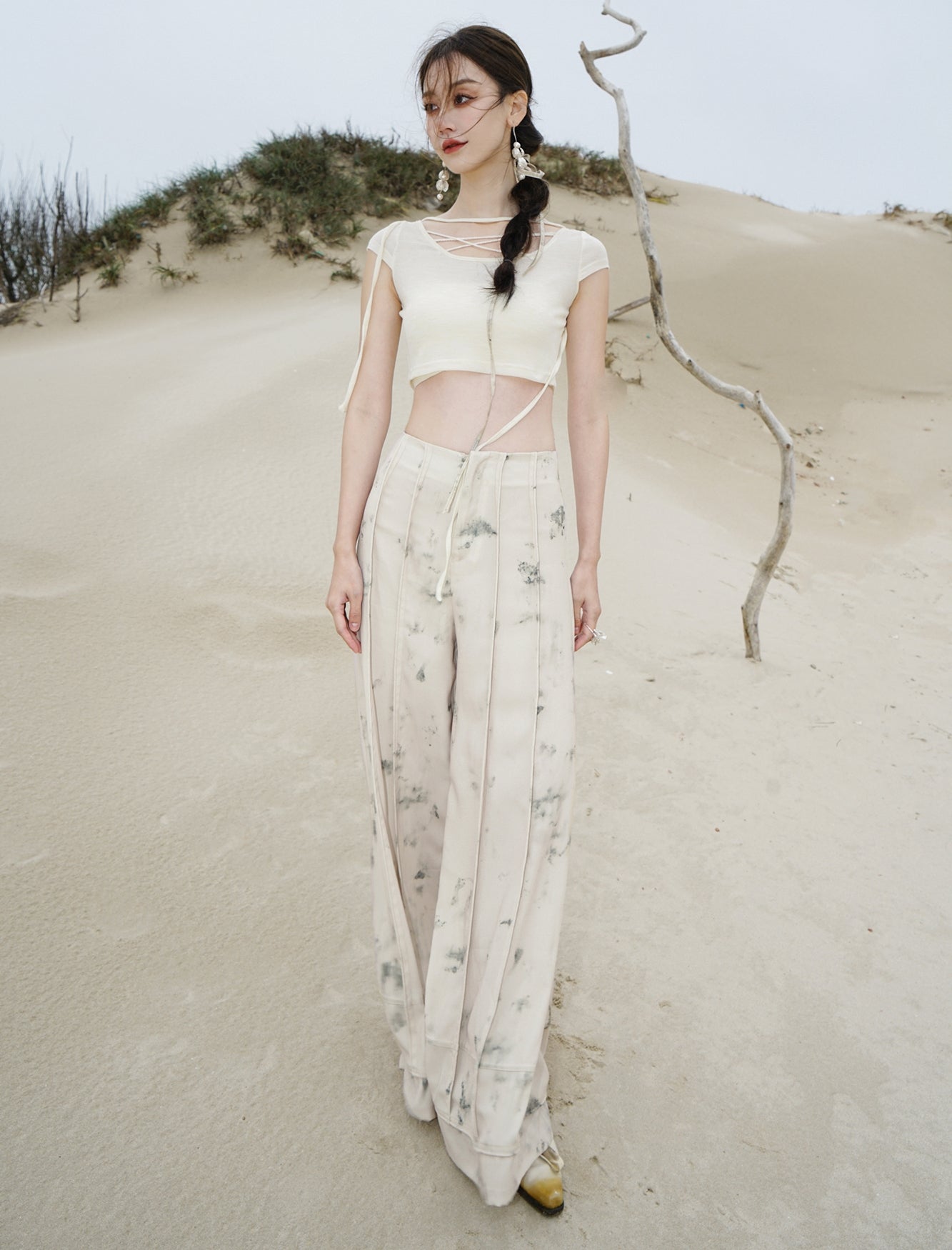 Flower Retro 2Way Classy Set-Up Blouse＆Wide-Pants