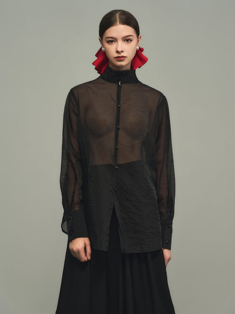 See-Through Oversize Thin Sheerplain Long-Shirt