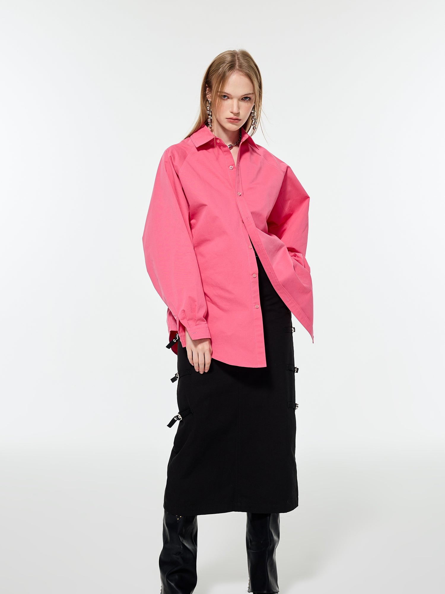 Oversize vivd Loose Big-Silhouette Plain Shirt