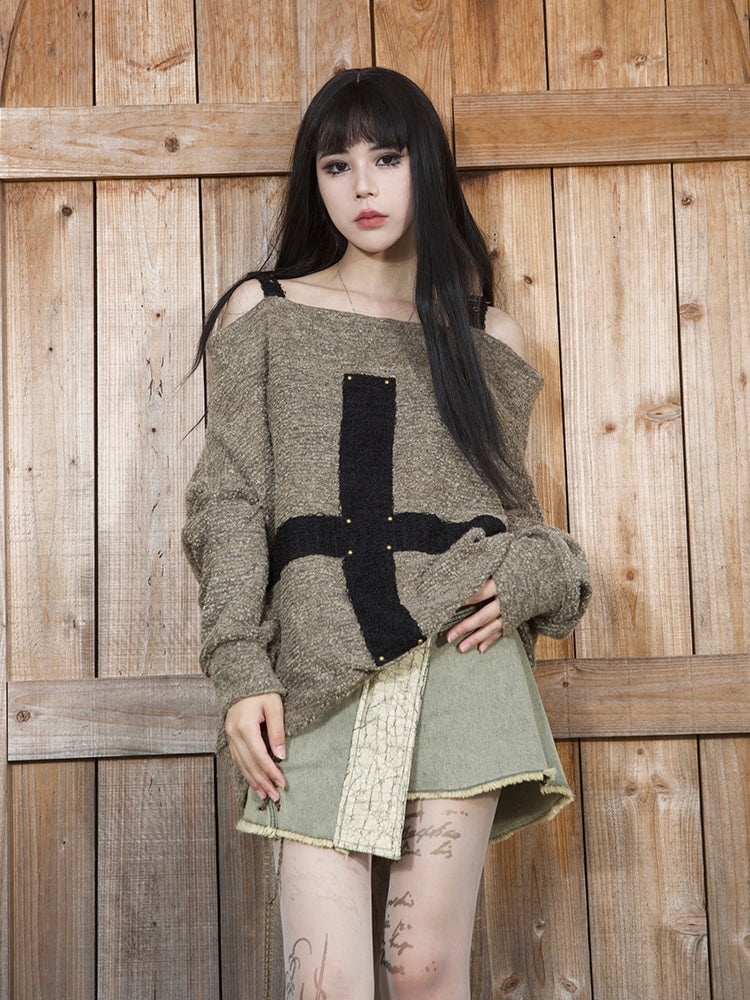 Off-Shoulder Cross Loose Knit