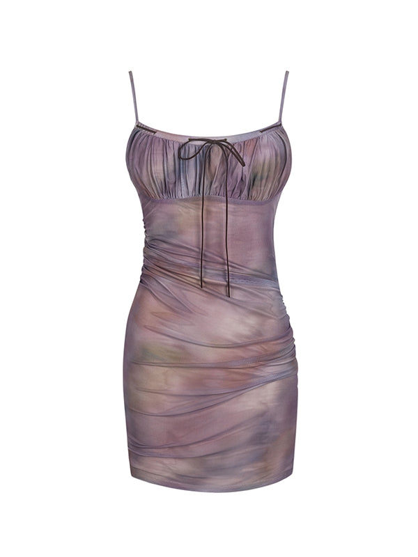 Tie-Dye Mesh Drape Tight Mini-One-Piece